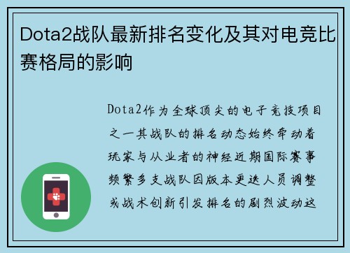 Dota2战队最新排名变化及其对电竞比赛格局的影响